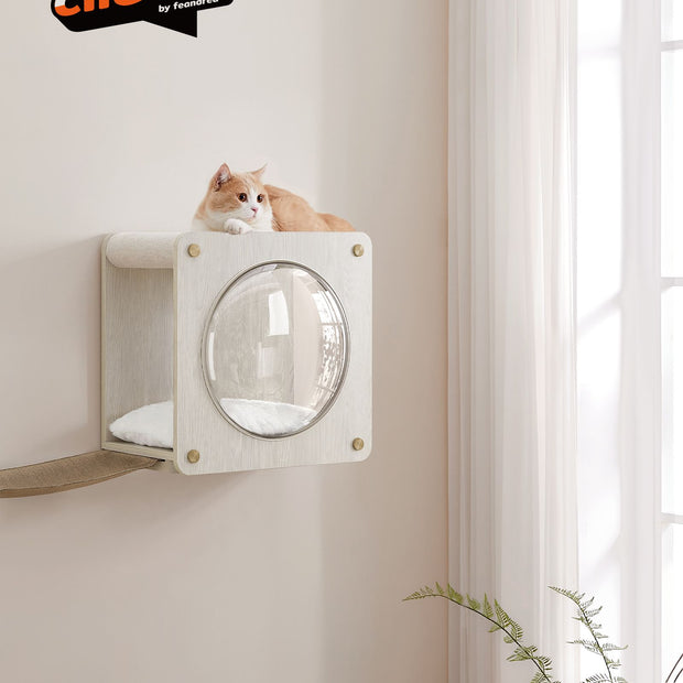 Wall-Mounted Cat Cave – Wood – Natural – Features Observation Window