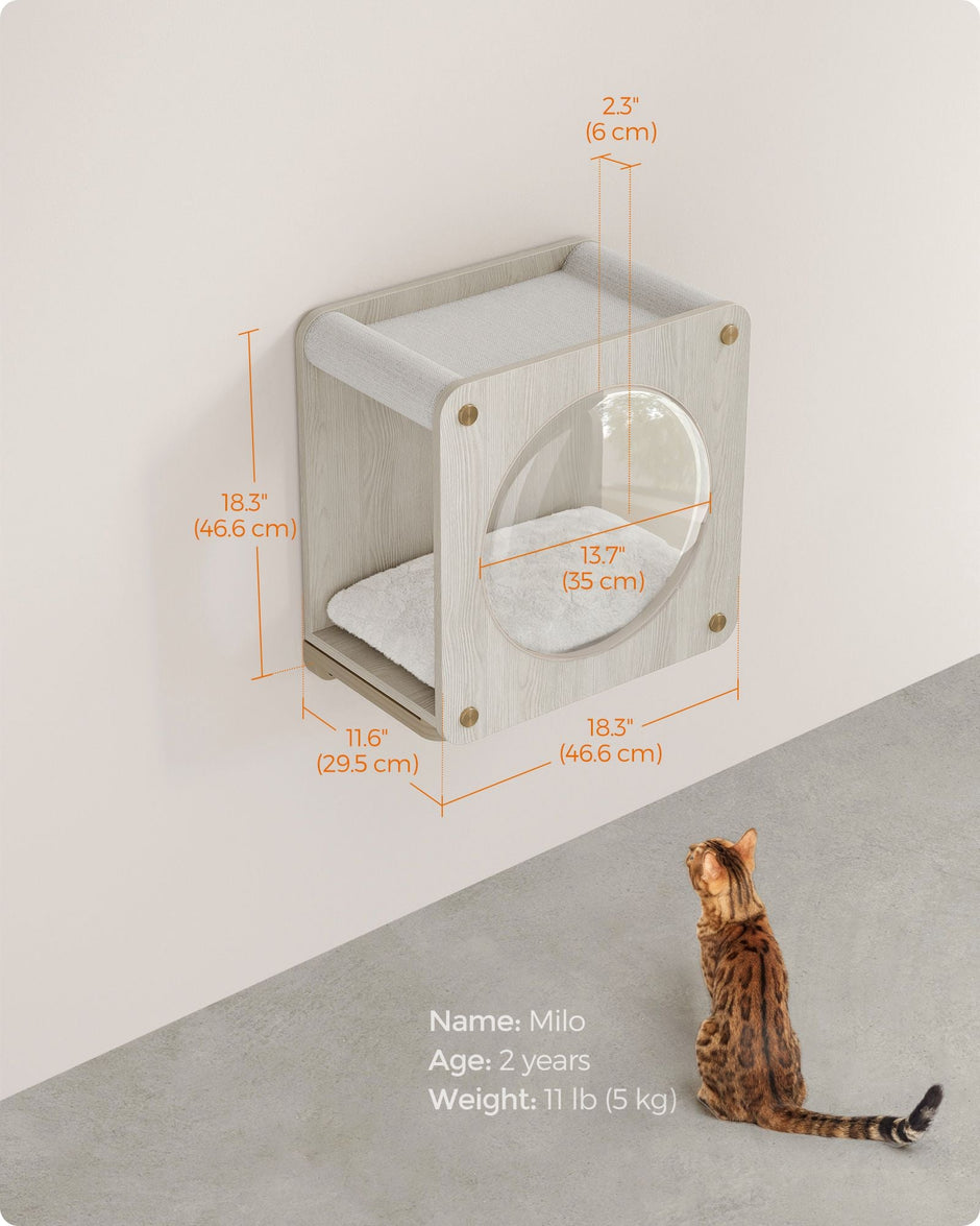 Wall-Mounted Cat Cave – Wood – Natural – Features Observation Window