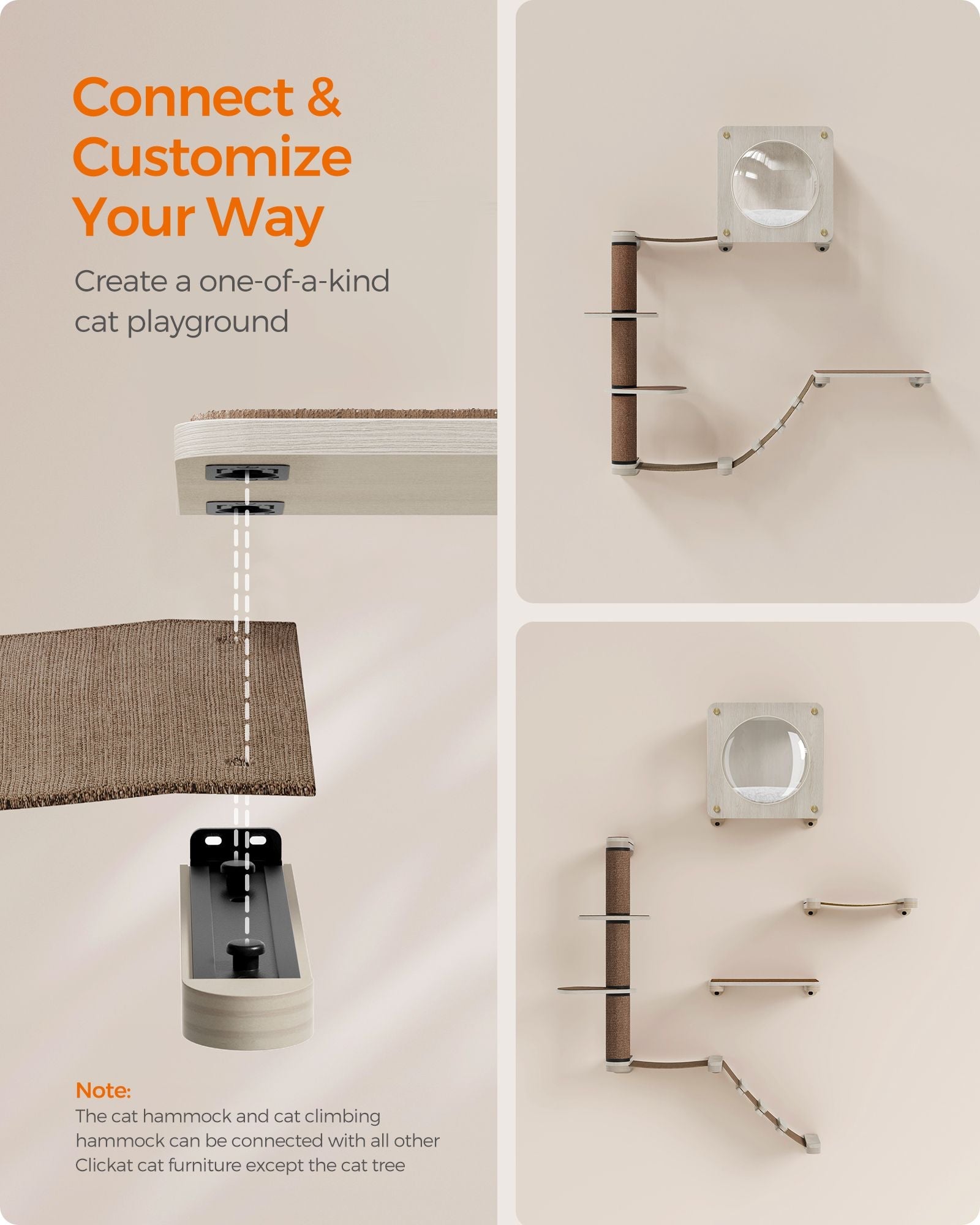Cat Wall Furniture Set – Engineered Wood – Natural Finish – Includes 5 Pieces