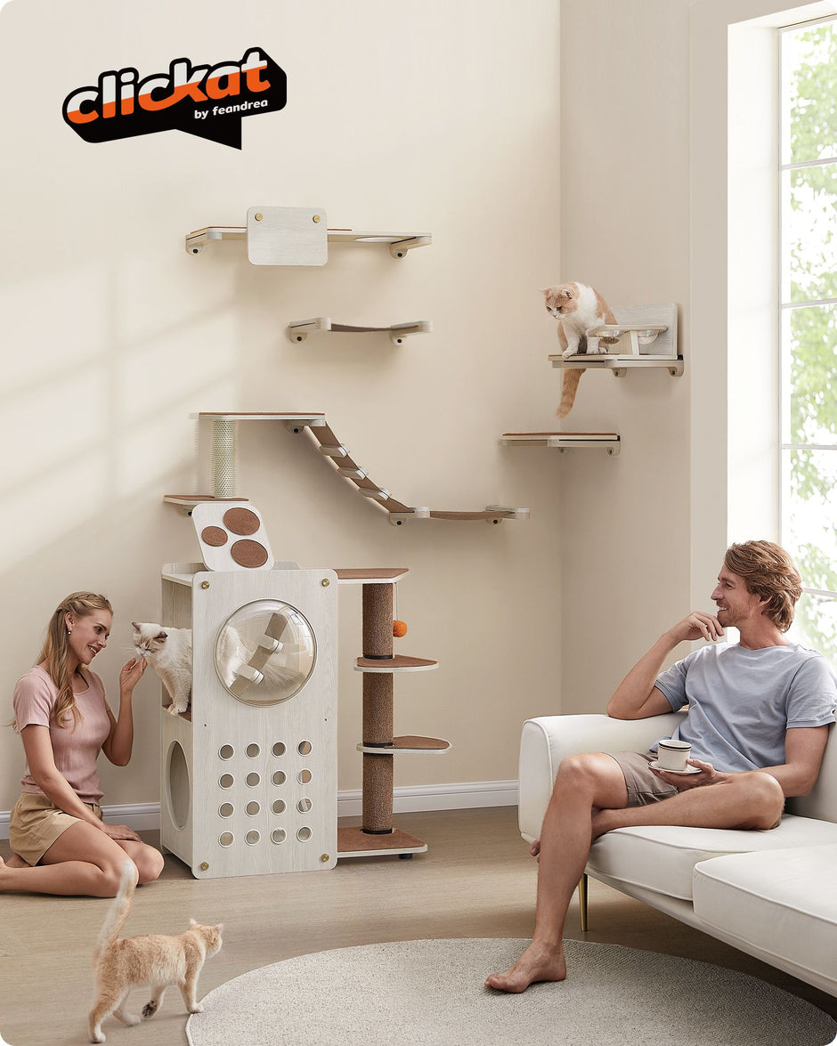 Cat Wall Furniture Set – Wood – Natural Finish – Includes 7 Pieces
