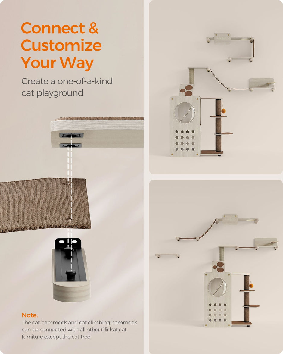 Cat Wall Furniture Set – Wood – Natural Finish – Includes 7 Pieces