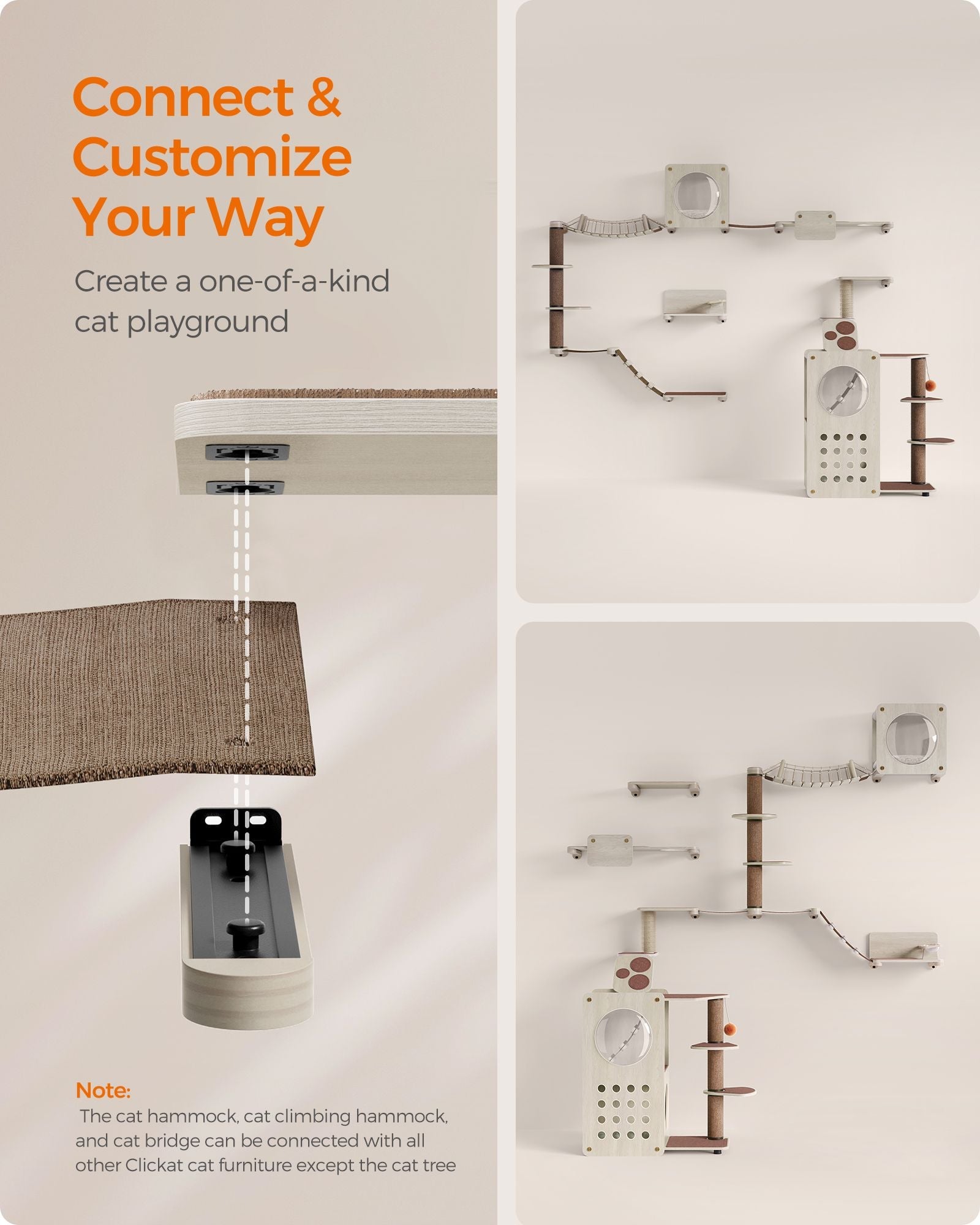 Cat Wall Furniture Set – Wood – Natural Finish – Space-Saving Design