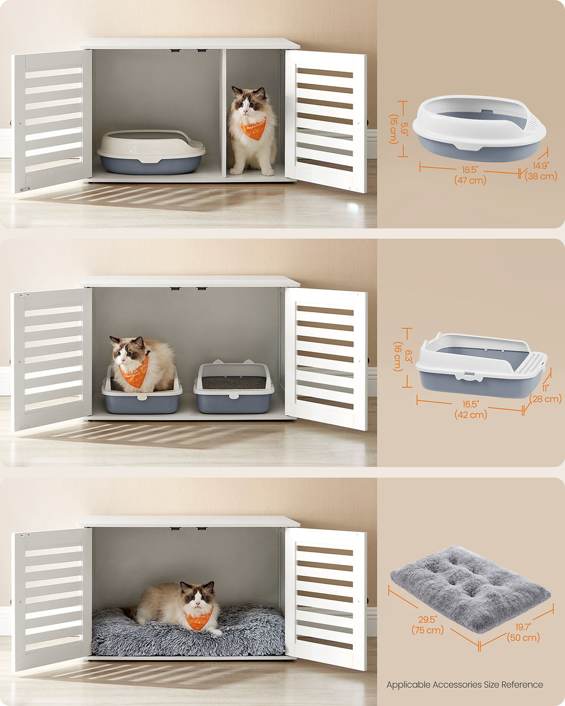 Cat Litter Box Enclosure – PCL – Cloud White – Hidden Design with Removable Divider and Shutter Doors