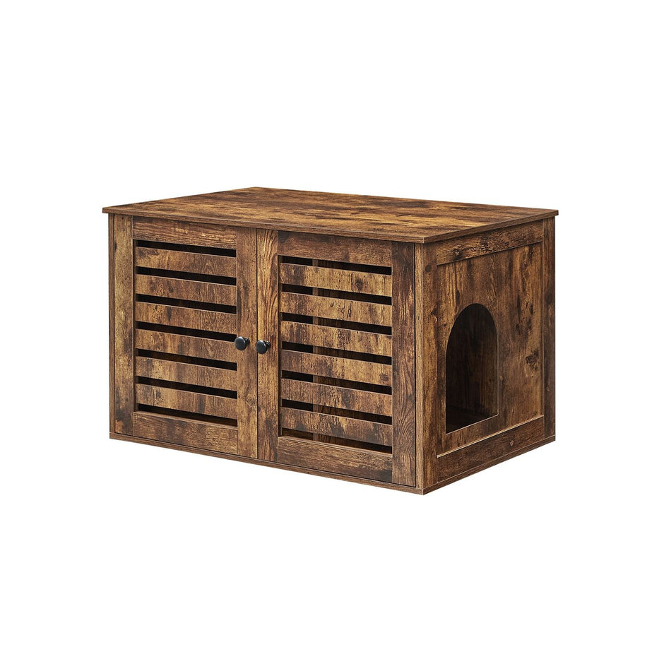 Cat Litter Box Enclosure – PCL – Rustic Brown – Removable Divider and 2 Shutter Doors