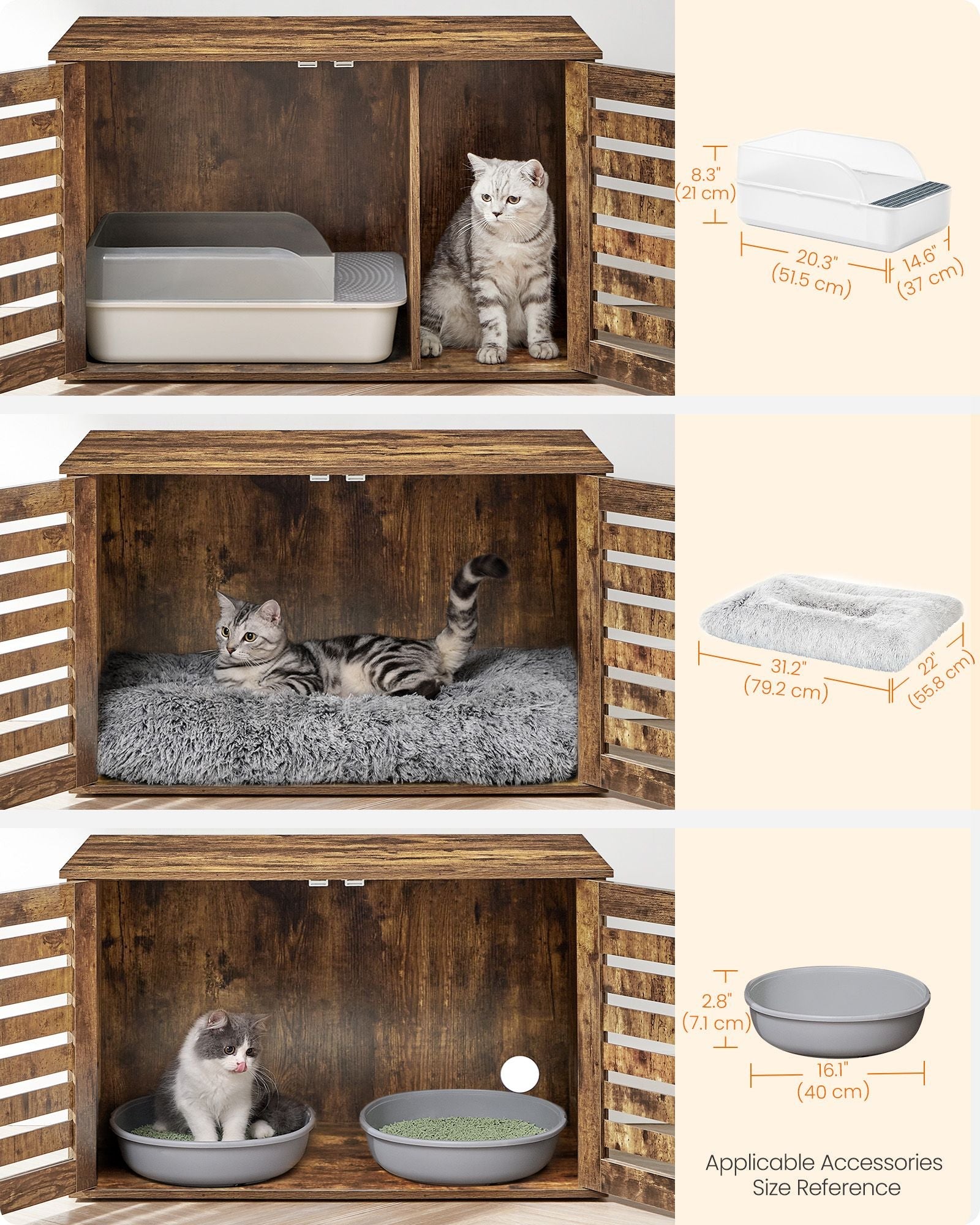 Cat Litter Box Enclosure – PCL – Rustic Brown – Removable Divider and 2 Shutter Doors