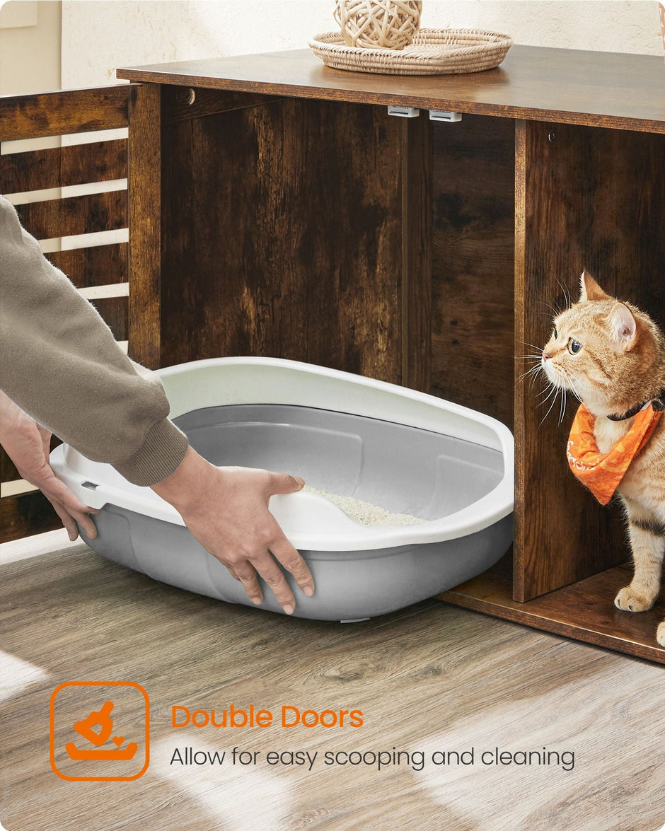 Cat Litter Box Enclosure – PCL – Rustic Brown – Removable Divider and 2 Shutter Doors