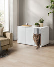 Cat Litter Box Enclosure – Plywood – Snow White – Toolless Assembly, Push-to-Open Doors