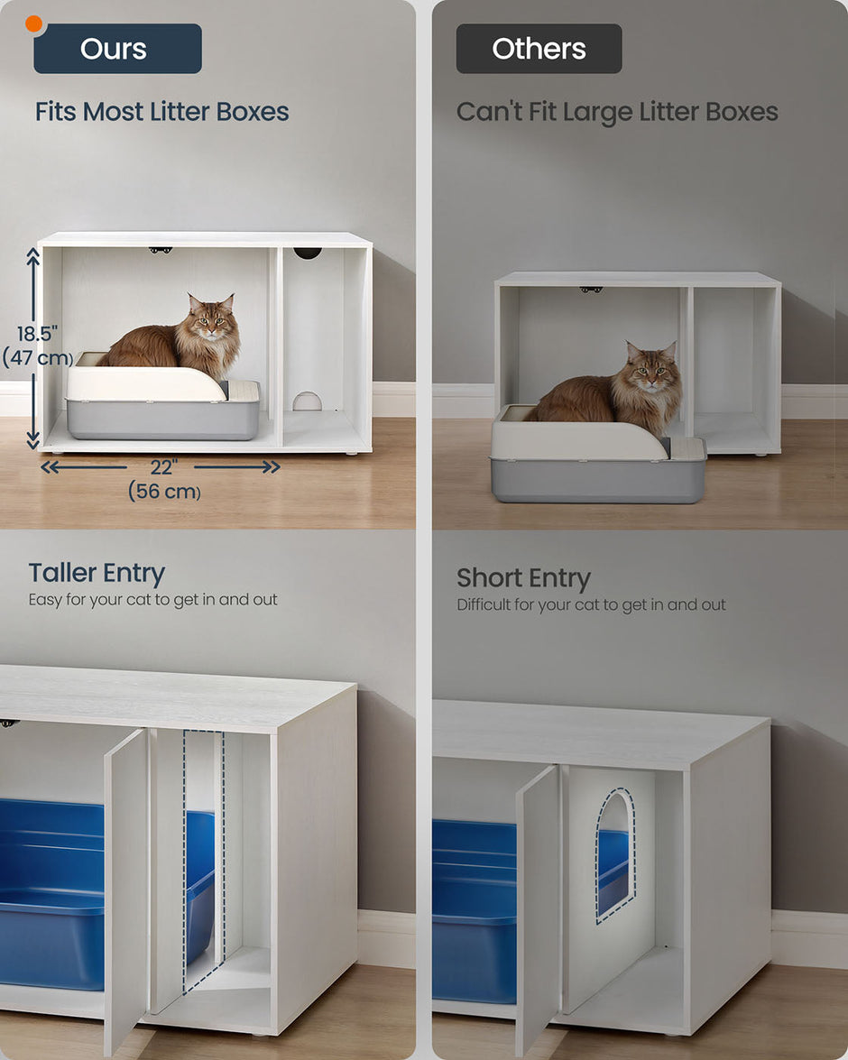 Cat Litter Box Enclosure – Plywood – Snow White – Toolless Assembly, Push-to-Open Doors