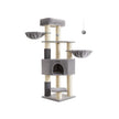 Heavy-Duty Cat Tower – Engineered Wood – Gray – 9 Scratching Posts, Self-Warming Pads, Dual Self-Groomers, Large Perch and Cave