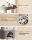 Heavy-Duty Cat Tower – Engineered Wood – Gray – 9 Scratching Posts, Self-Warming Pads, Dual Self-Groomers, Large Perch and Cave