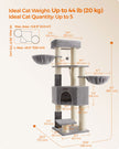 Heavy-Duty Cat Tower – Engineered Wood – Gray – 9 Scratching Posts, Self-Warming Pads, Dual Self-Groomers, Large Perch and Cave