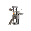 Heavy-Duty Cat Tower – Engineered Wood – Gray – 9 Scratching Posts, Self-Warming Pads, Dual Self-Groomers, Large Perch and Cave