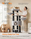 Heavy-Duty Cat Tower – Engineered Wood – Gray – 9 Scratching Posts, Self-Warming Pads, Dual Self-Groomers, Large Perch and Cave