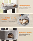 Heavy-Duty Cat Tower – Engineered Wood – Gray – 9 Scratching Posts, Self-Warming Pads, Dual Self-Groomers, Large Perch and Cave