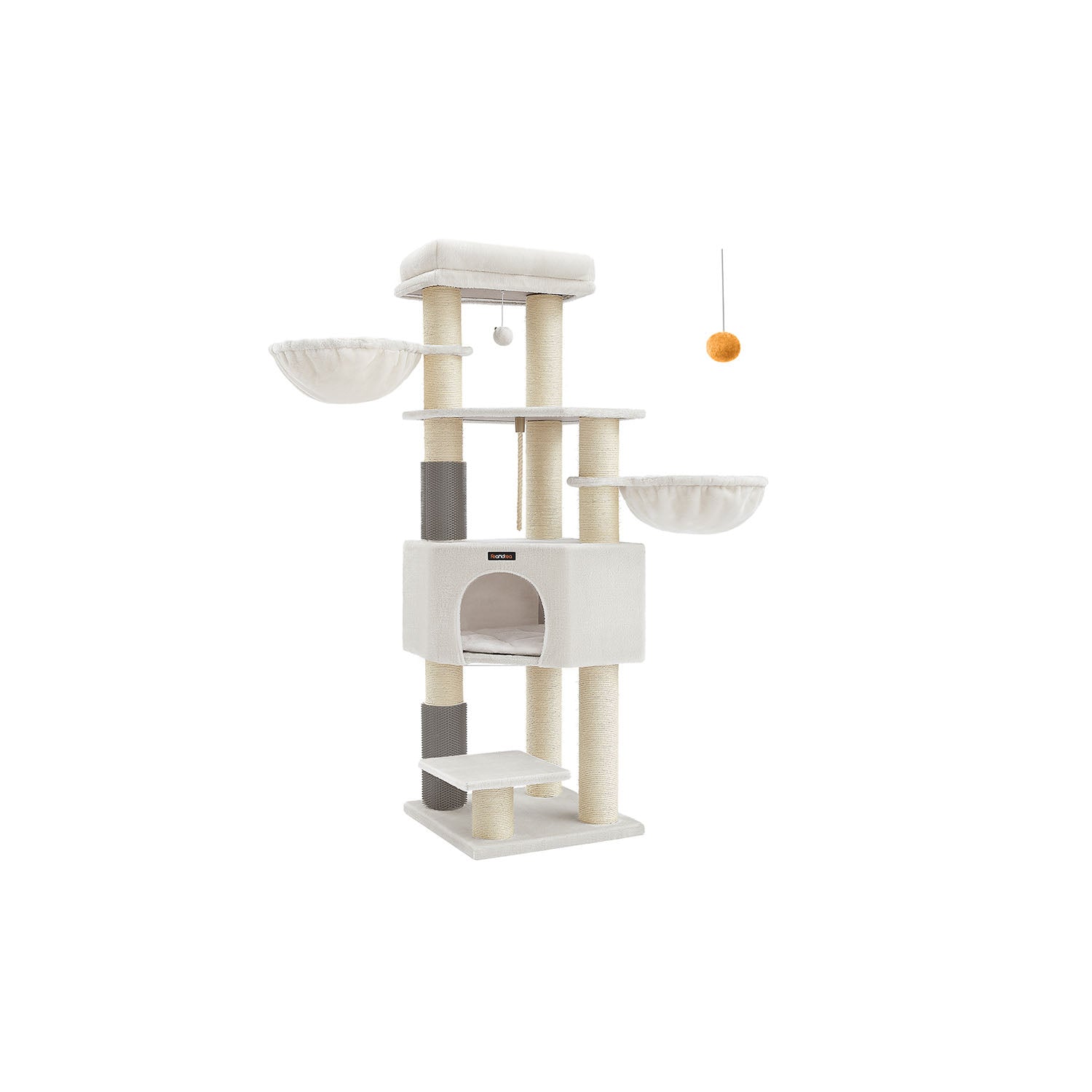 Cat Tree – Heavy-Duty Wood – Cream White and Beige – Large Perch with Self-Warming Pads and Multiple Scratching Posts