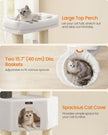 Cat Tree – Heavy-Duty Wood – Cream White and Beige – Large Perch with Self-Warming Pads and Multiple Scratching Posts