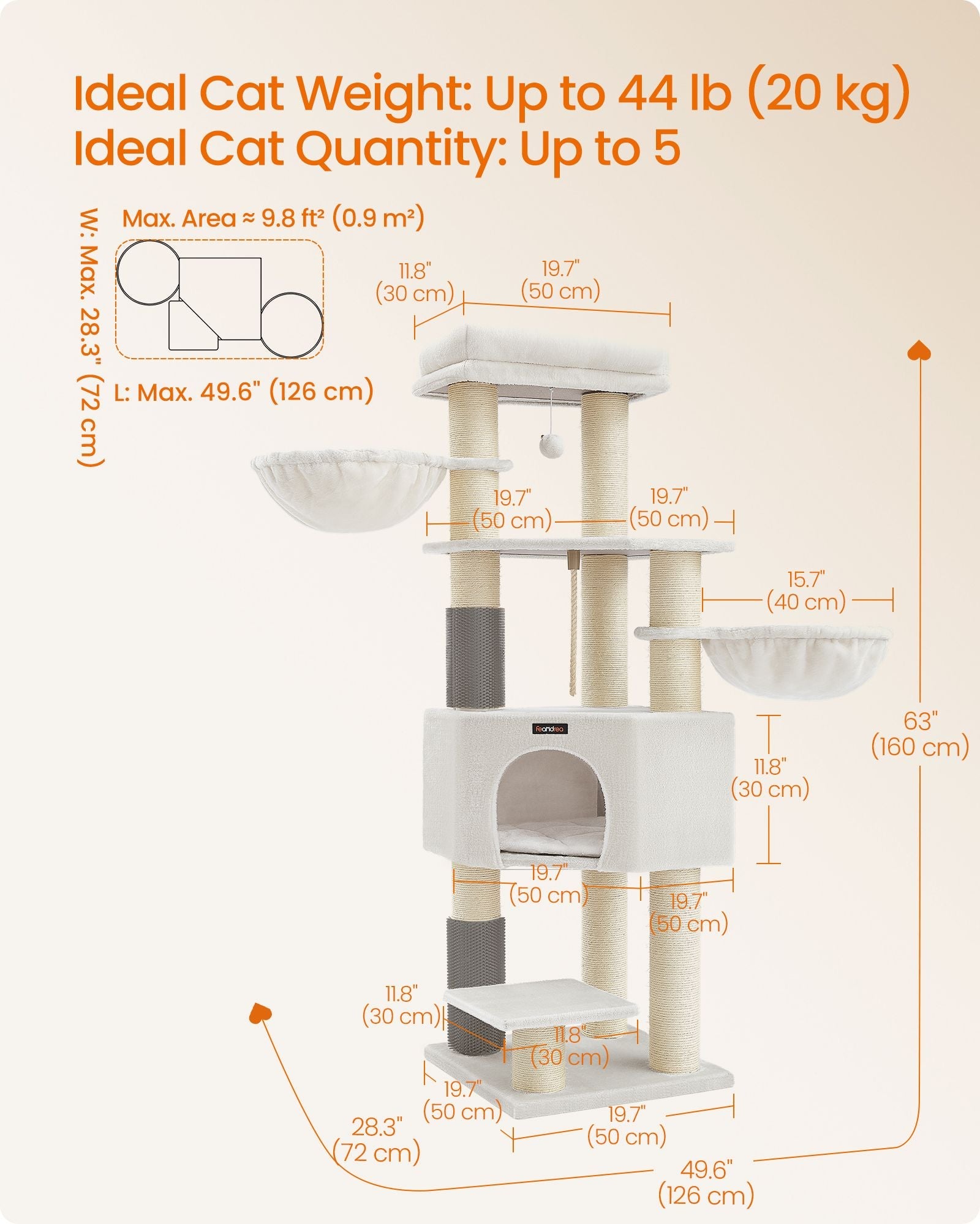 Cat Tree – Heavy-Duty Wood – Cream White and Beige – Large Perch with Self-Warming Pads and Multiple Scratching Posts
