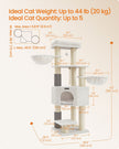 Cat Tree – Heavy-Duty Wood – Cream White and Beige – Large Perch with Self-Warming Pads and Multiple Scratching Posts