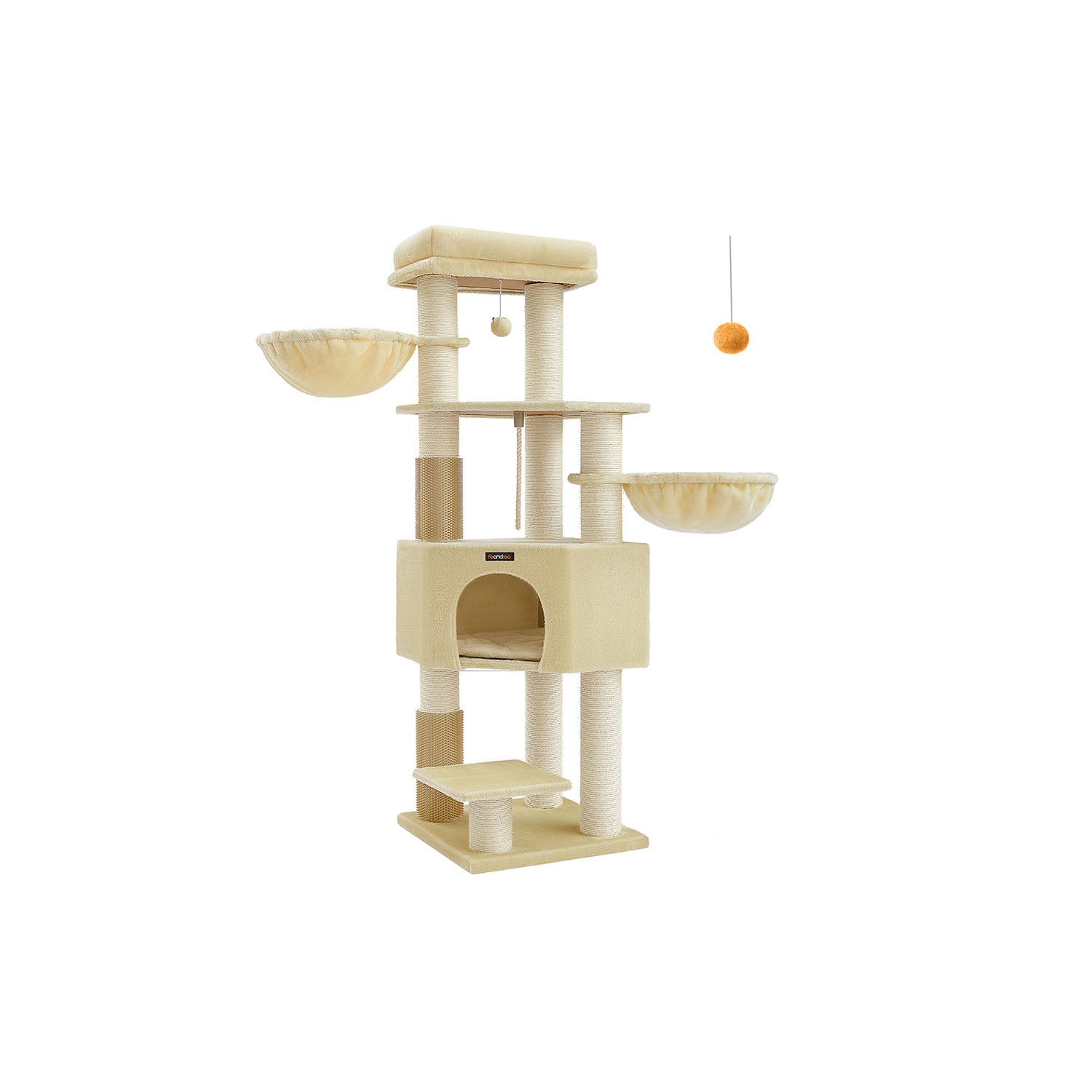 Cat Tree – Heavy-Duty Material – Sand Beige and Beige – Large Perch and Self-Warming Pads