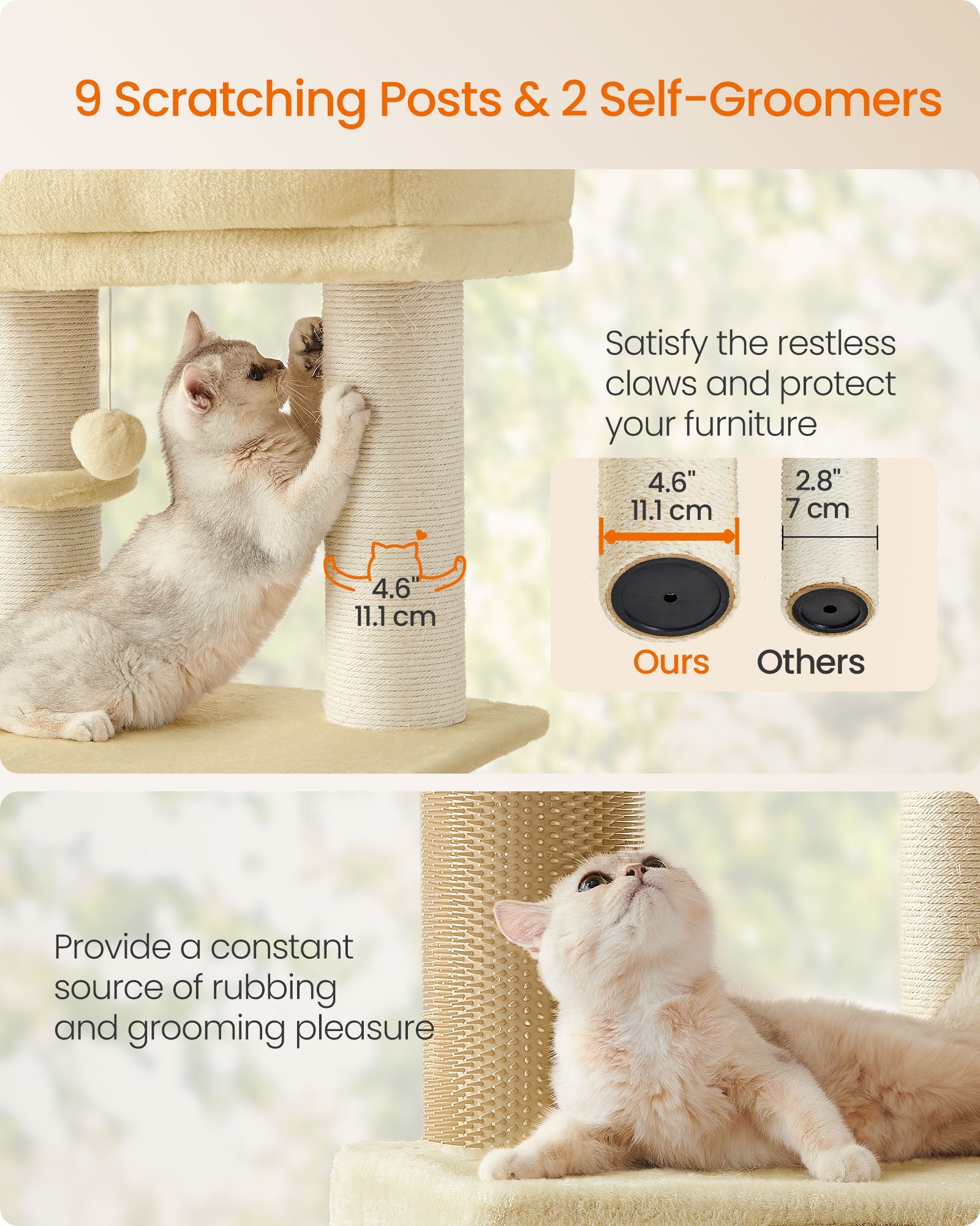 Cat Tree – Heavy-Duty Material – Sand Beige and Beige – Large Perch and Self-Warming Pads