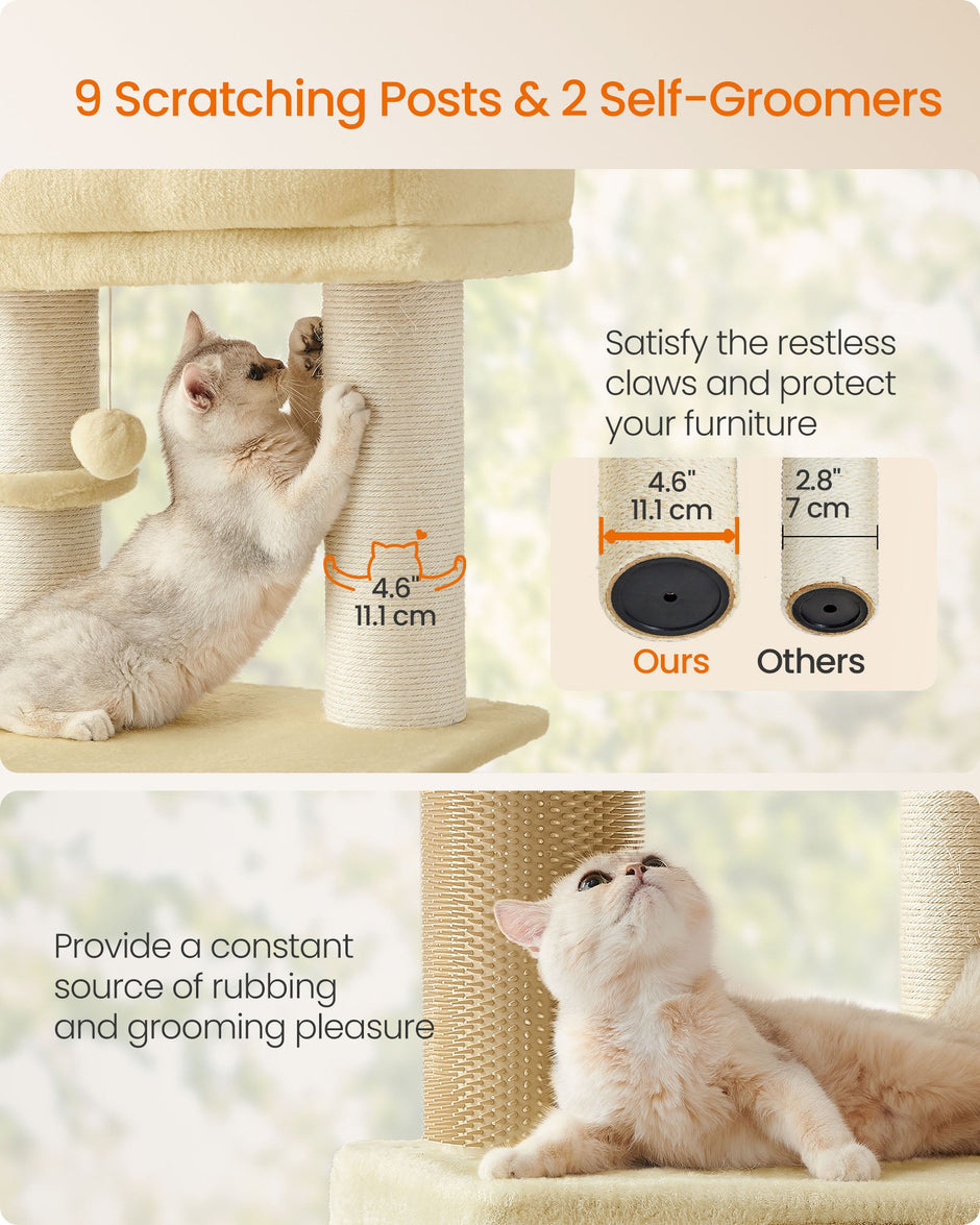 Cat Tree – Heavy-Duty Material – Sand Beige and Beige – Large Perch and Self-Warming Pads