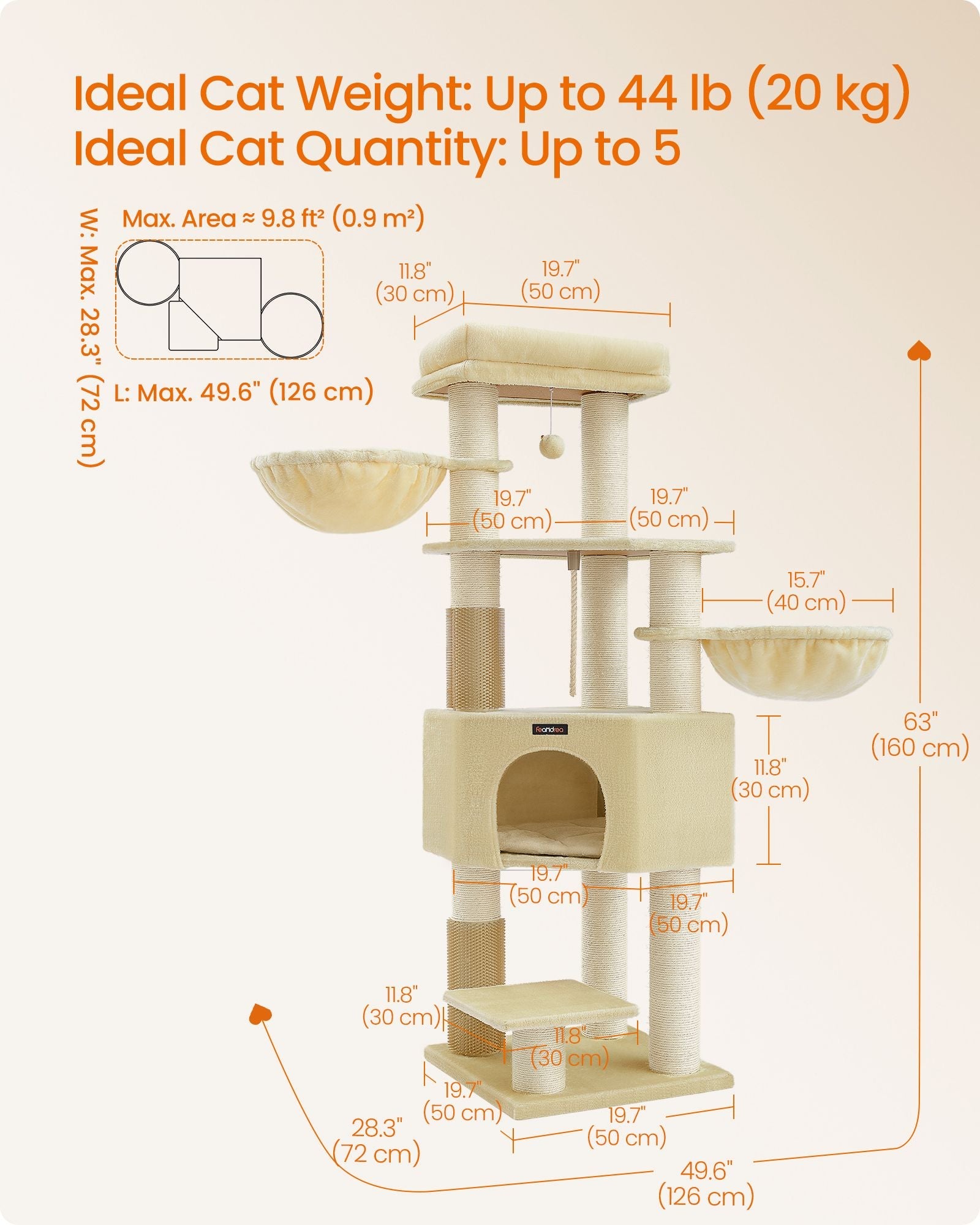 Cat Tree – Heavy-Duty Material – Sand Beige and Beige – Large Perch and Self-Warming Pads