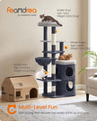 Multi-Level Cat Tree – Engineered Wood – Dove Grey – Includes Caves, Basket, Scratching Posts, and Perches