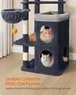 Multi-Level Cat Tree – Engineered Wood – Dove Grey – Includes Caves, Basket, Scratching Posts, and Perches