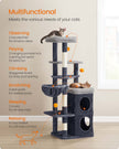 Multi-Level Cat Tree – Engineered Wood – Dove Grey – Includes Caves, Basket, Scratching Posts, and Perches