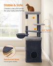 Multi-Level Cat Tree – Engineered Wood – Dove Grey – Includes Caves, Basket, Scratching Posts, and Perches