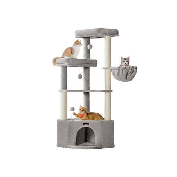 Cat Tree Tower – Engineered Wood – Dove Grey – Large Cave, Perches, and Scratching Posts