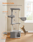 Cat Tree Tower – Engineered Wood – Dove Grey – Large Cave, Perches, and Scratching Posts