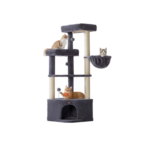 Cat Tree Tower – Engineered Wood – Dove Grey – Large Cave, Perches, and Scratching Posts
