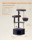 Cat Tree Tower – Engineered Wood – Dove Grey – Large Cave, Perches, and Scratching Posts