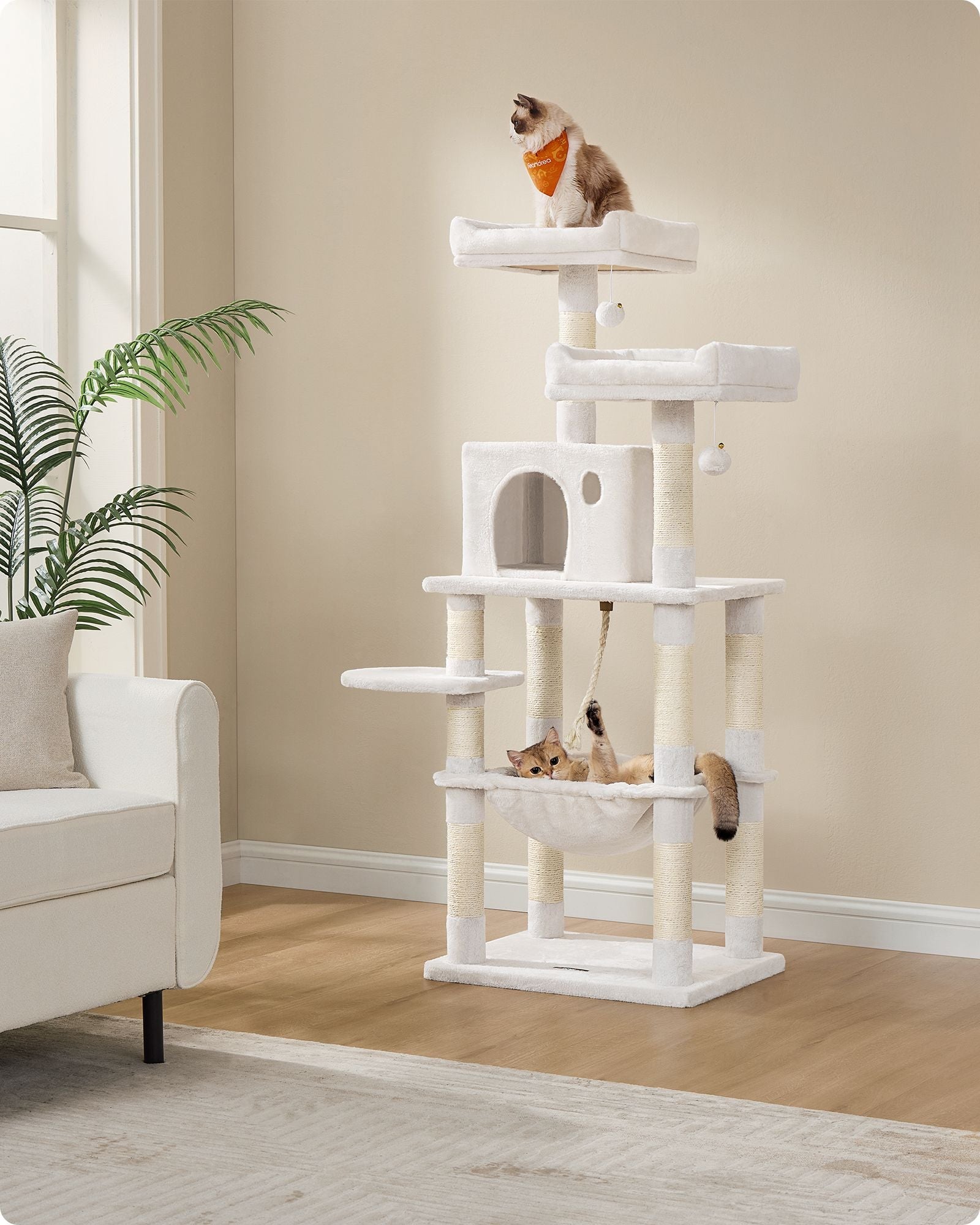 Cat Tower – Engineered Wood – Light Grey – Stable Design with Cat Cave