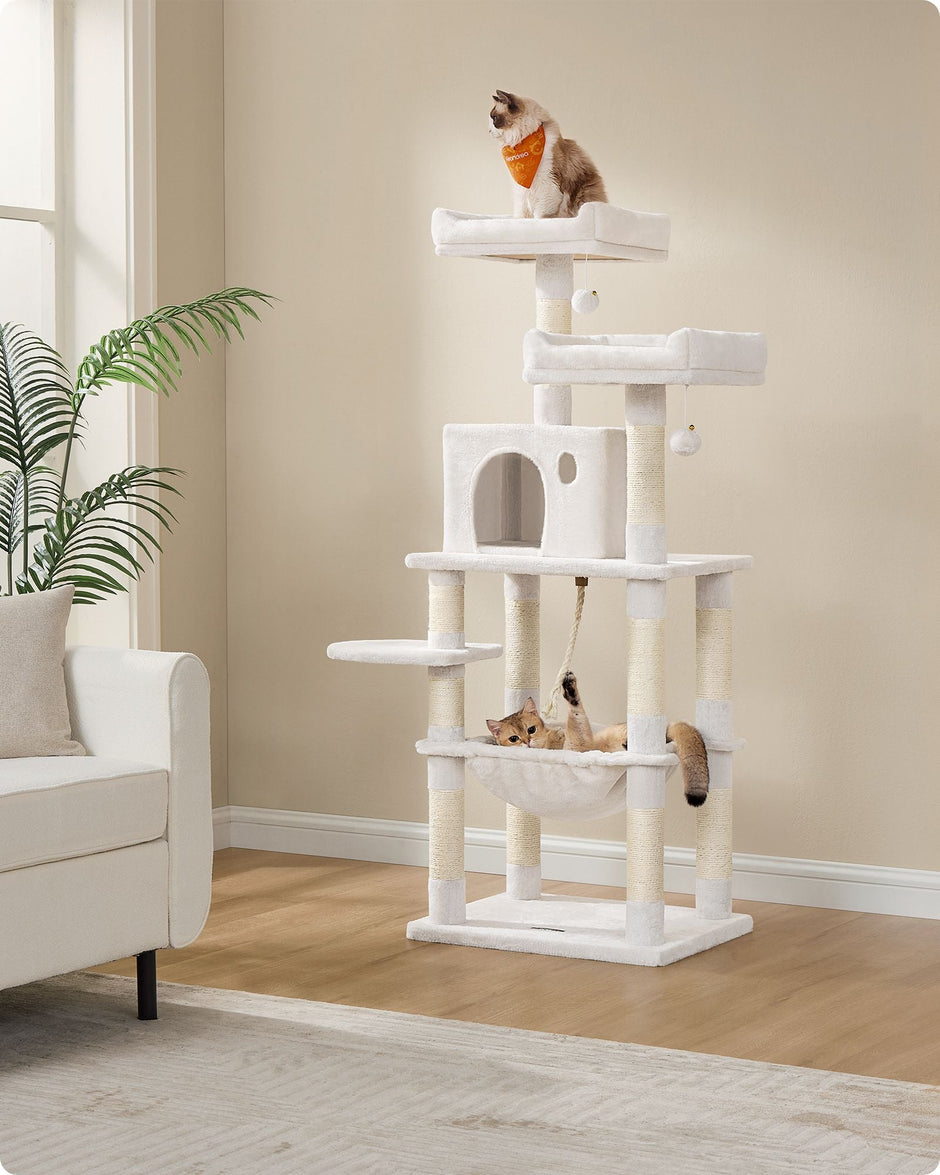 Cat Tower – Engineered Wood – Light Grey – Stable Design with Cat Cave