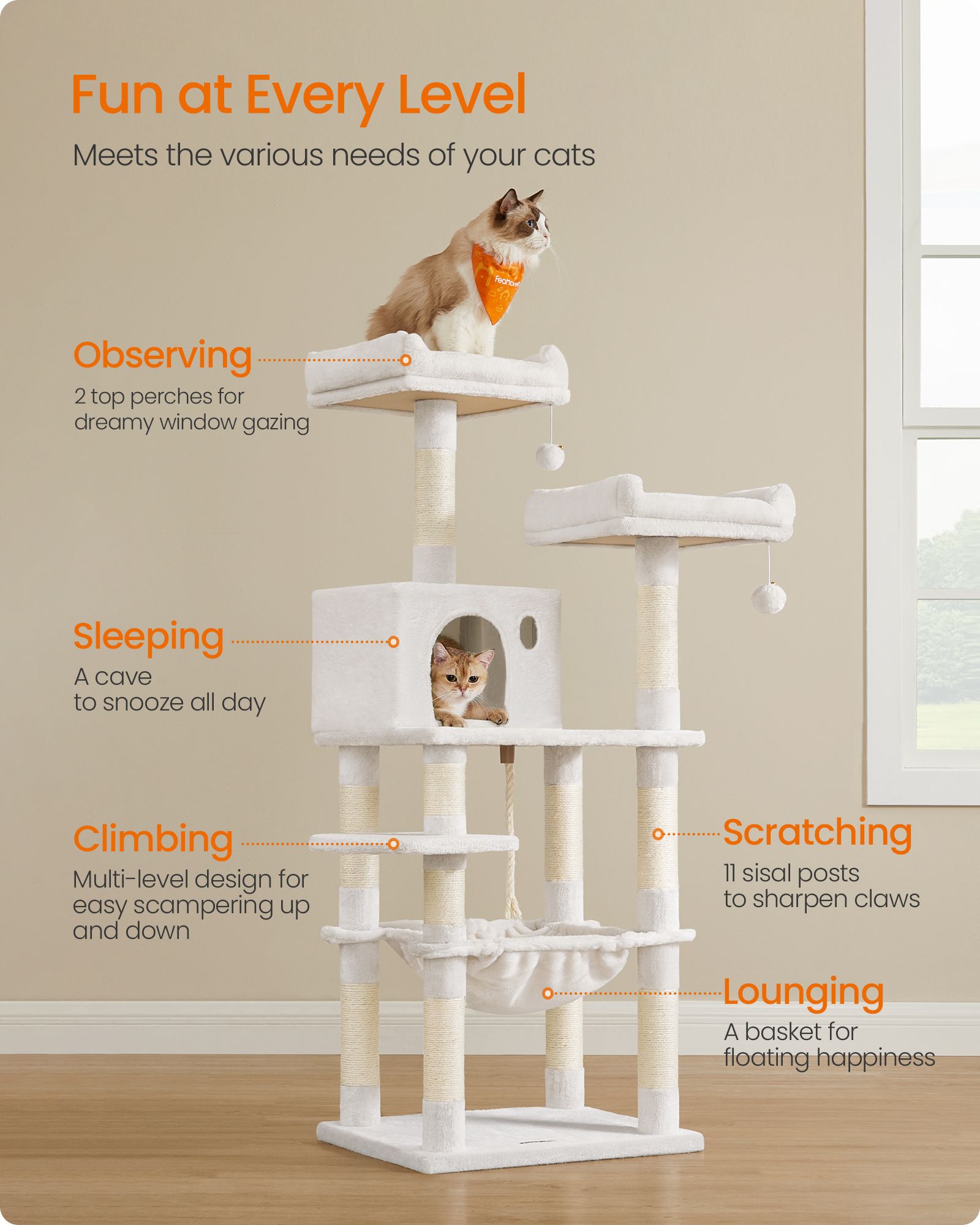 Cat Tower – Engineered Wood – Light Grey – Stable Design with Cat Cave