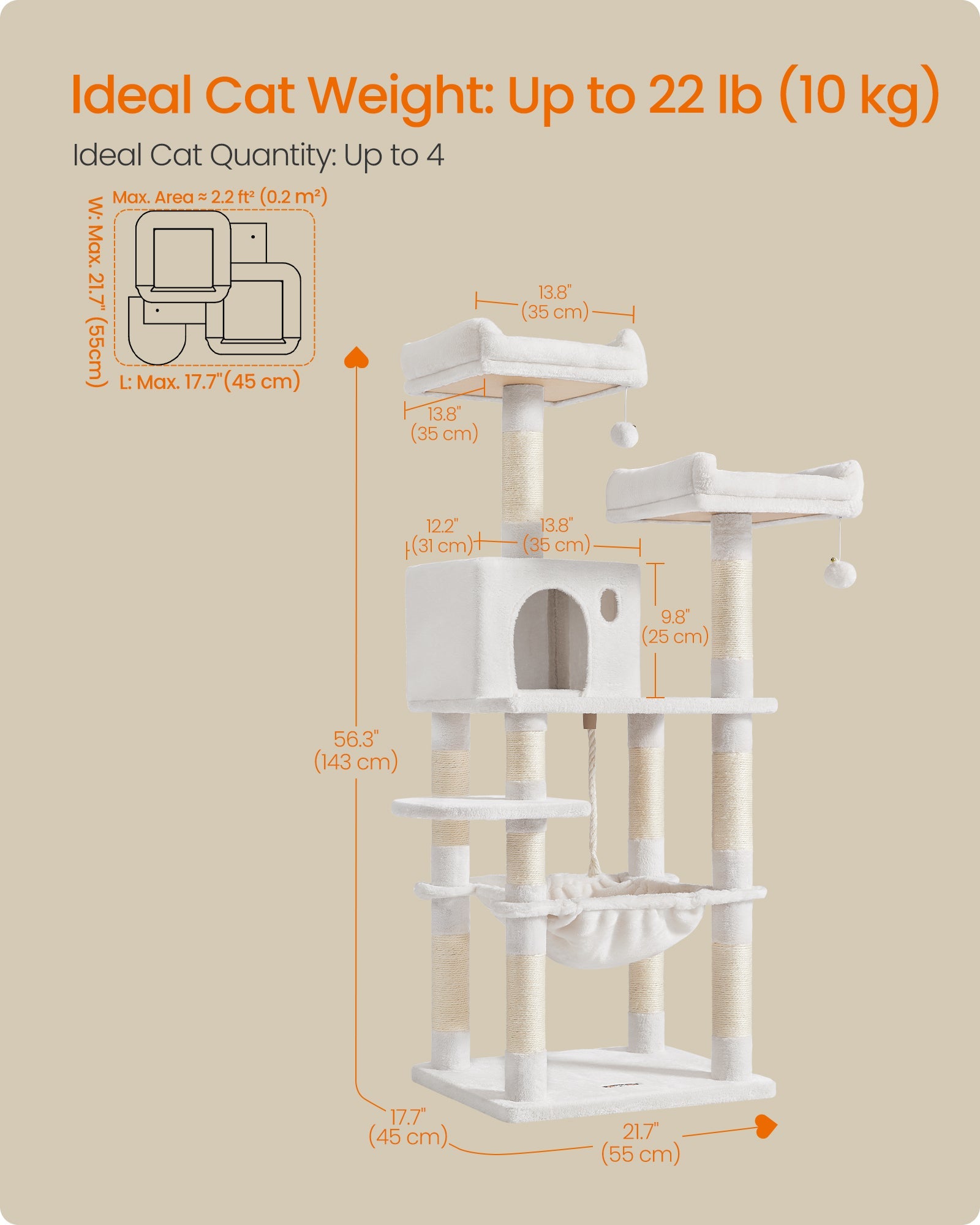 Cat Tower – Engineered Wood – Light Grey – Stable Design with Cat Cave