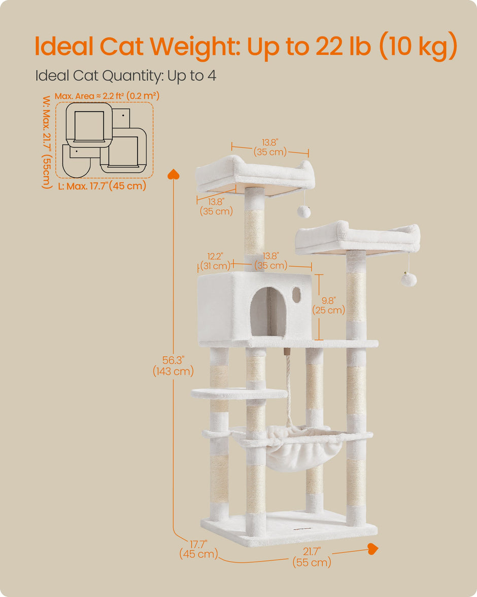 Cat Tower – Engineered Wood – Light Grey – Stable Design with Cat Cave