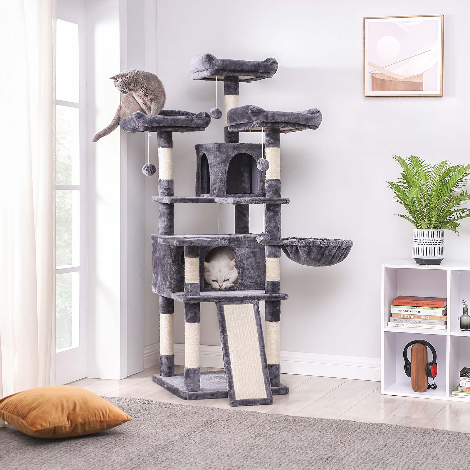 Cat Tree – Plywood and MDF – Smoky Gray – XXL 168 cm Cat Condo