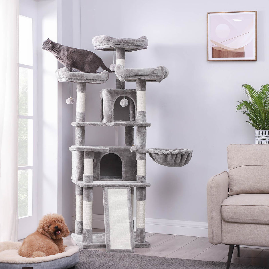 Cat Tree – Wood and Fabric – Light Grey – XXL Design 168 cm