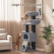 Large Cat Tree – Plush Fabric – Light Grey – With Scratching Post and Cuddle Cave