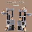 Large Cat Tree – Plush Fabric – Light Grey – With Scratching Post and Cuddle Cave