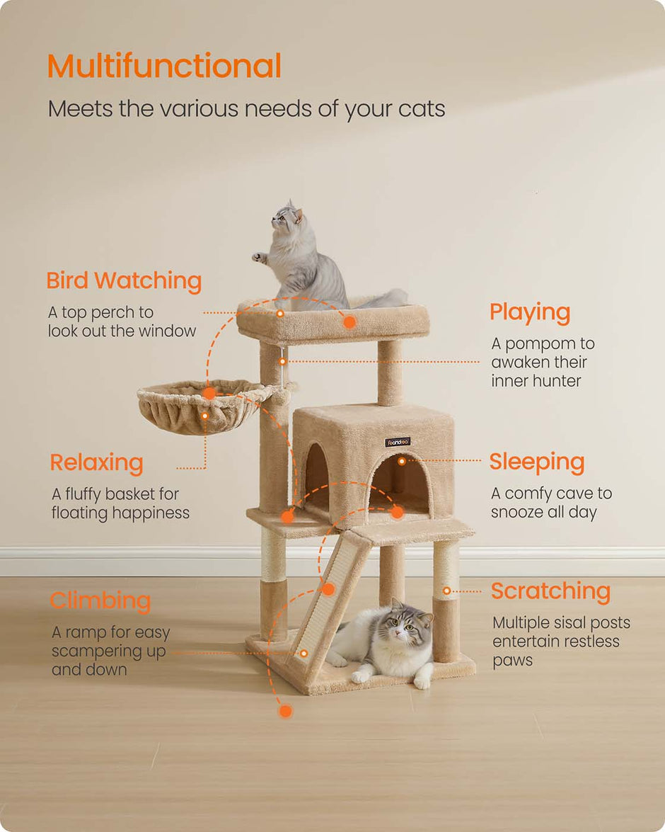 Cat Tree – Engineered Wood – Camel Brown – Spacious Widened Perch for Large Cats