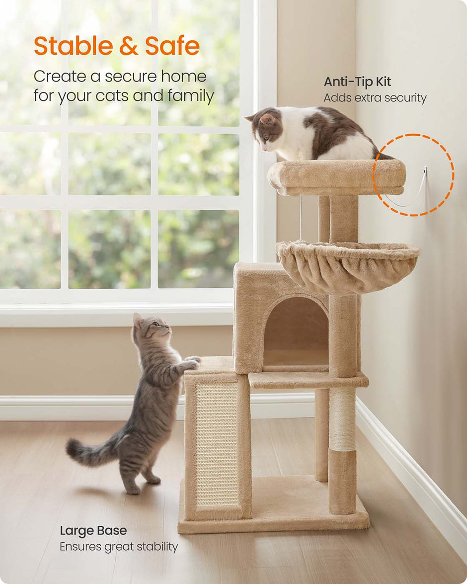Cat Tree – Engineered Wood – Camel Brown – Spacious Widened Perch for Large Cats
