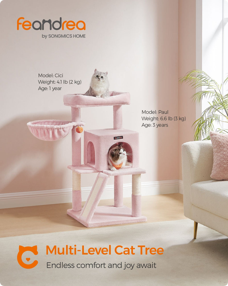 Cat Tree – Engineered Wood – Jelly Pink – Widened Perch for Large Cats