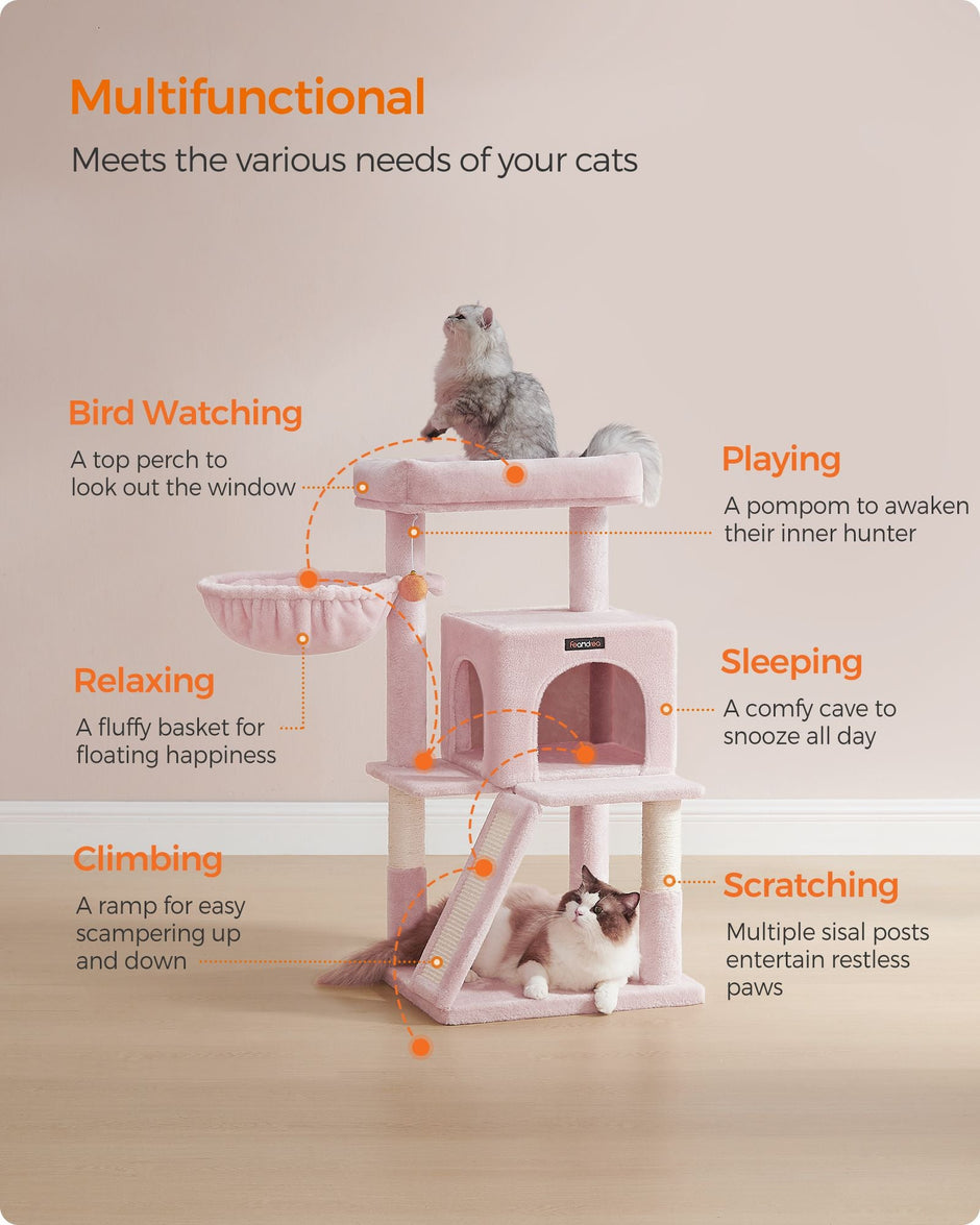 Cat Tree – Engineered Wood – Jelly Pink – Widened Perch for Large Cats
