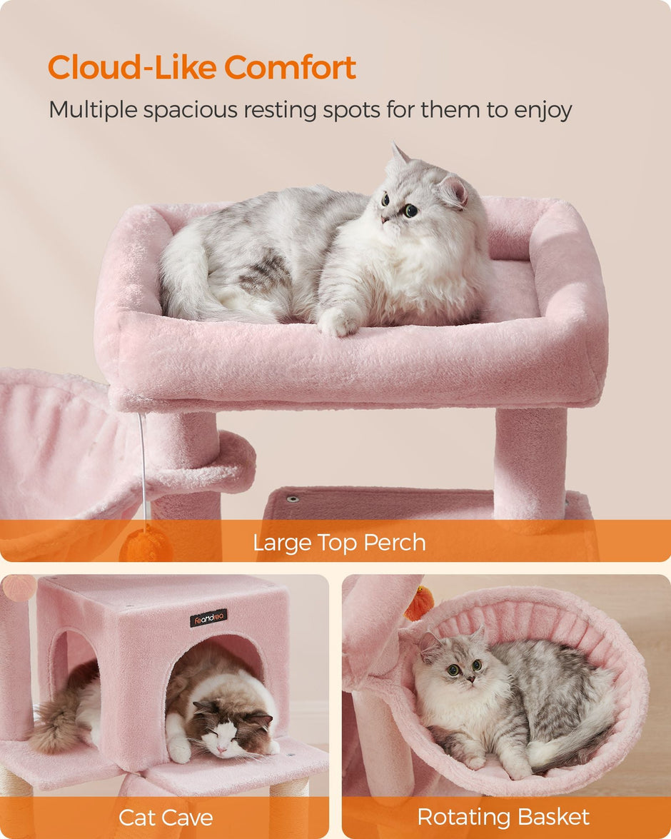Cat Tree – Engineered Wood – Jelly Pink – Widened Perch for Large Cats