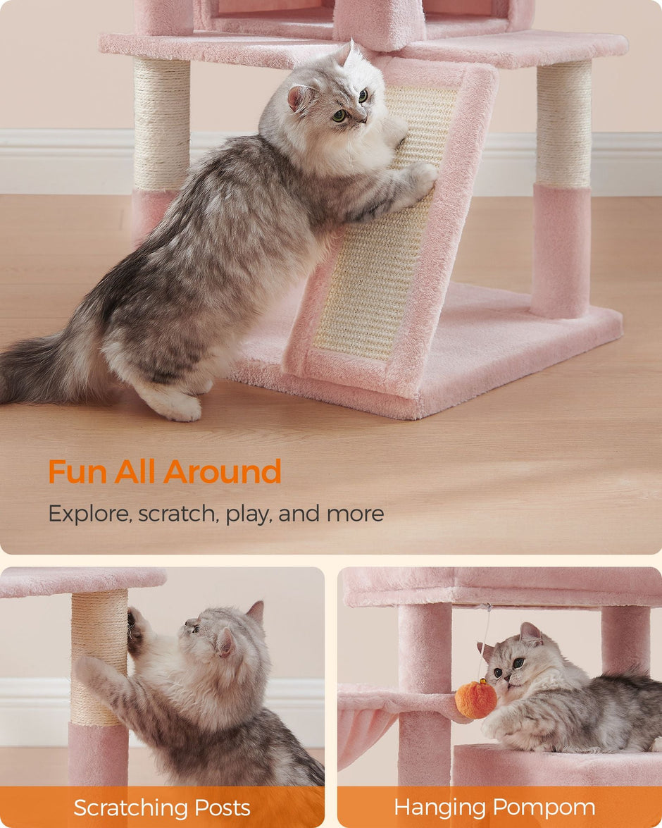 Cat Tree – Engineered Wood – Jelly Pink – Widened Perch for Large Cats