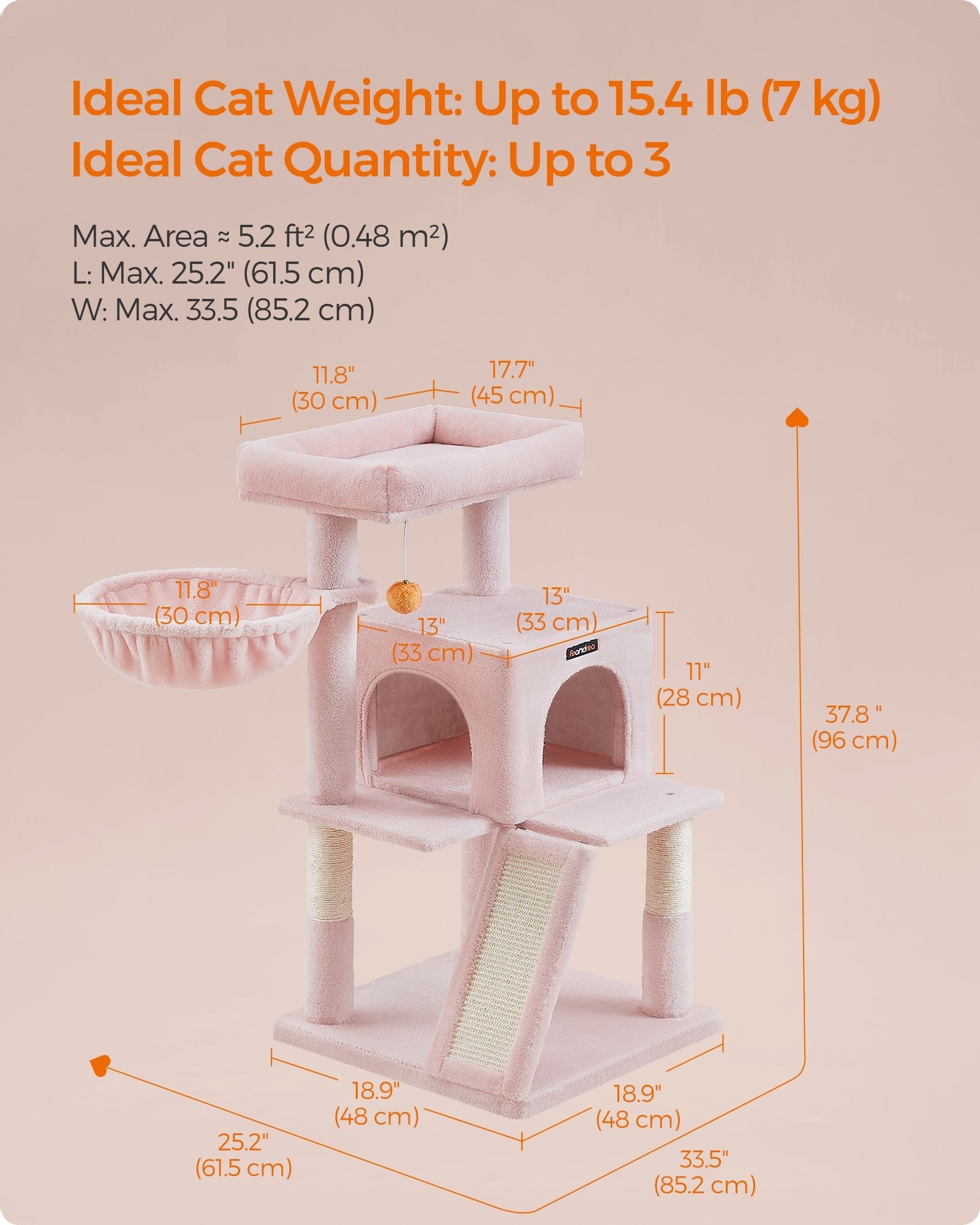 Cat Tree – Engineered Wood – Jelly Pink – Widened Perch for Large Cats